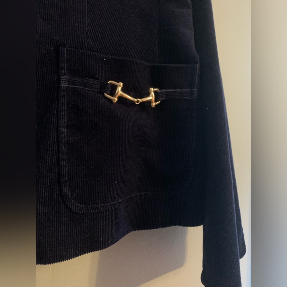 Talbots navy blue corduroy blazer with gold accents size 12 EUC - Picture 2 of 9